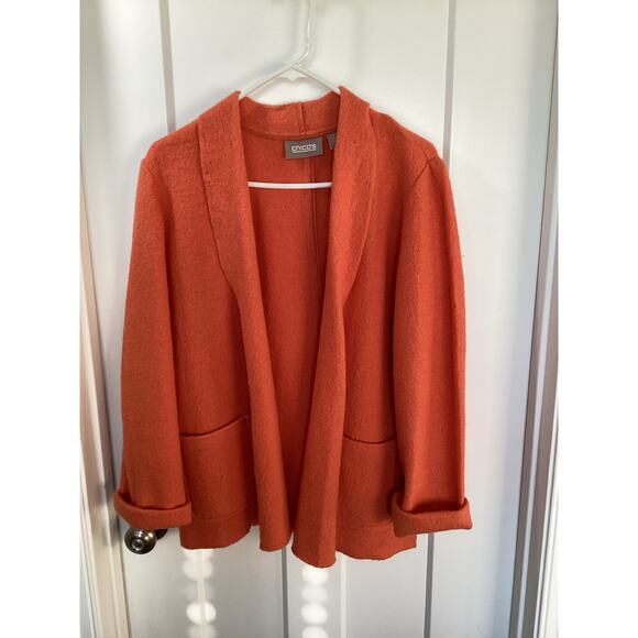 Chico's Women's 100% Wool Open Front Cardigan Sweater Pockets Boho Orange Size 1 - Picture 1 of 9